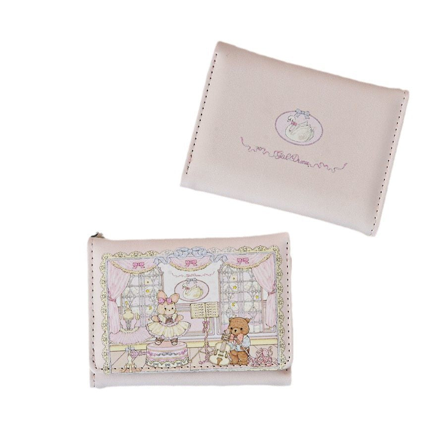Cute Anime Cartoon Wallet for Women, Slim Three-Fold Design with Ballerina Theme, Lightweight and Multifunctional Daily Purse