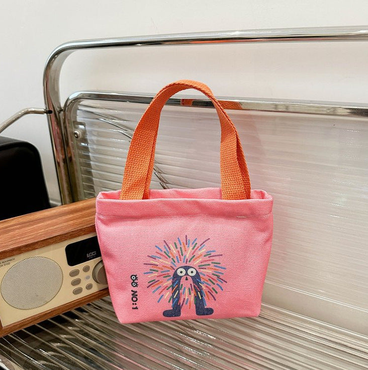 Portable Mini Fashion out Small Handbag Women's New Sundries Canvas Bag Office Worker New Storage Small Carrying Bag