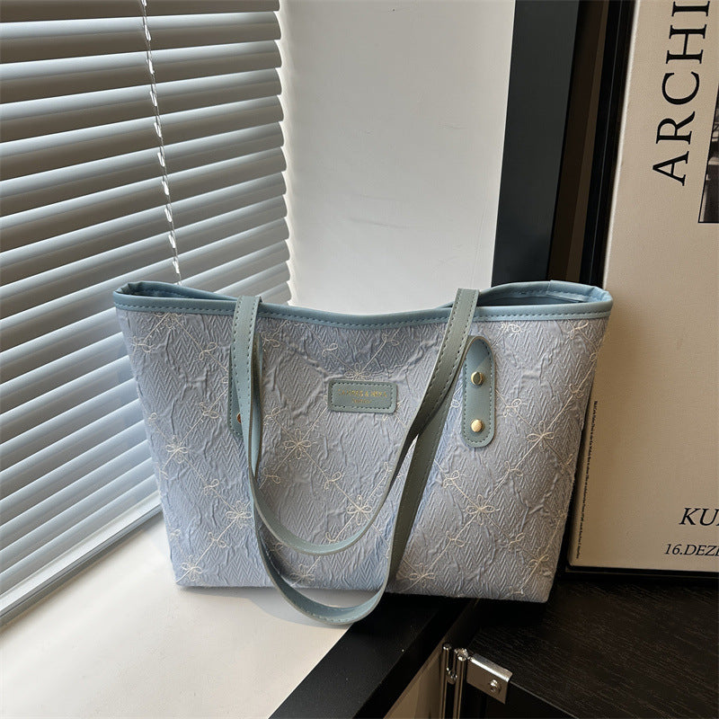 New Fashion Ladies Large Capacity Totes Light Luxury Embossed Design Soft Pu Material All-Match Shoulder Handbag Daily Commuting Essential