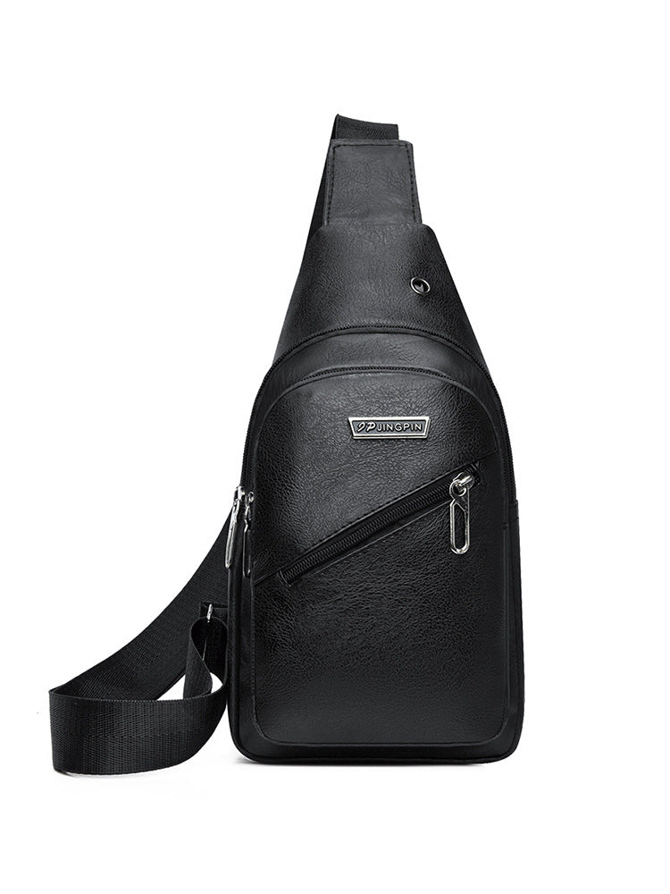 Men's Soft Leather Chest Bag Waterproof Leisure Business Messenger Bag Fashion All-Match Travel Essential