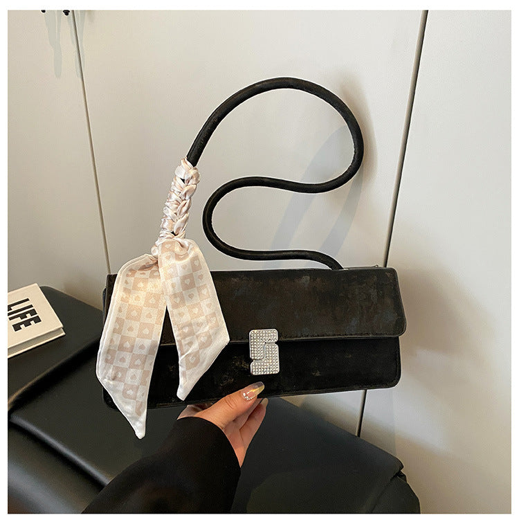 Texture Special-Interest Design Underarm Baguette Bag Women's New Fashion Silk Scarf Portable Small Square Bag Shoulder Bag