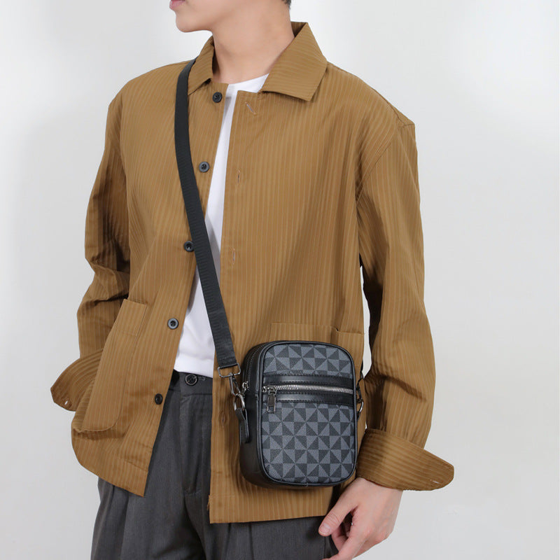 Men's Fashionable Crossbody Bag with Geometric Pattern PU Leather Casual Travel Shoulder Bag