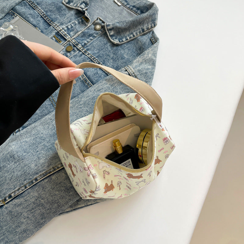 Cute Printed Women's Canvas Handbag Multi-Functional Storage Cosmetic Bag Daily Matching Practical Small Square Bag