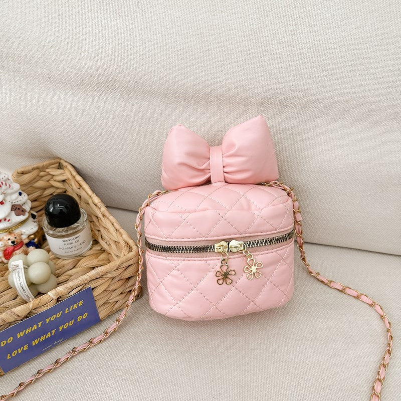 Women's Bag Fashionable Pu Western Style Fashion Sweet Little Princess Diamond Embroidery Thread Bow Chain Candy Color Shoulder Messenger Bag