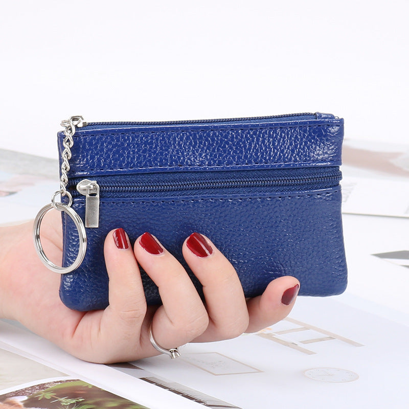 Authentic Leather Tactile Feel Coin Purse Female Small Mini Short Zip Key Bag Simple Coin Coin Pocket