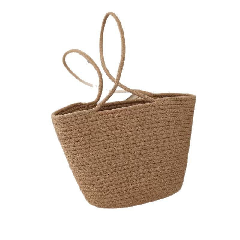 Summer Straw Tote Women's Lace Bow Knot Large Capacity Seaside Holiday Travel Shoulder Bag
