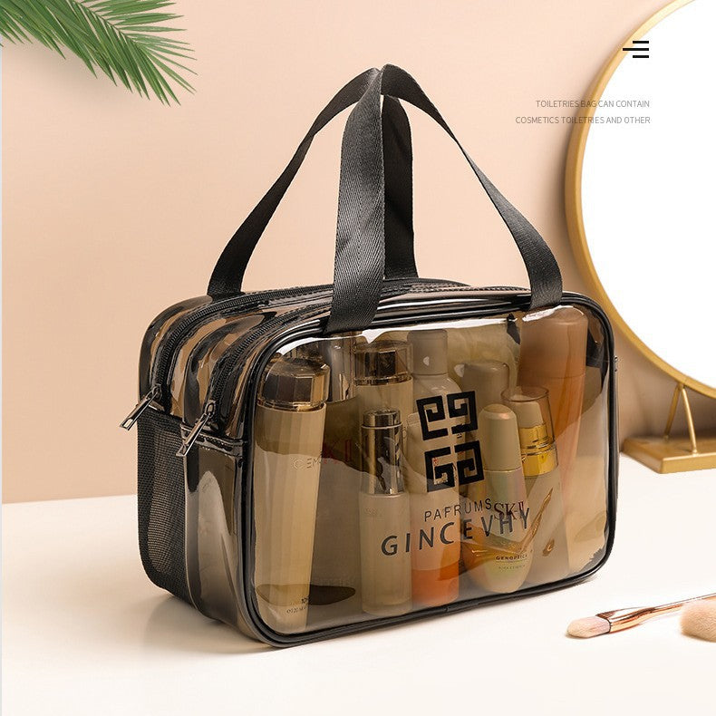 Transparent Waterproof Cosmetic Bag with Double Layer Design for Travel, Makeup and Toiletries Storage