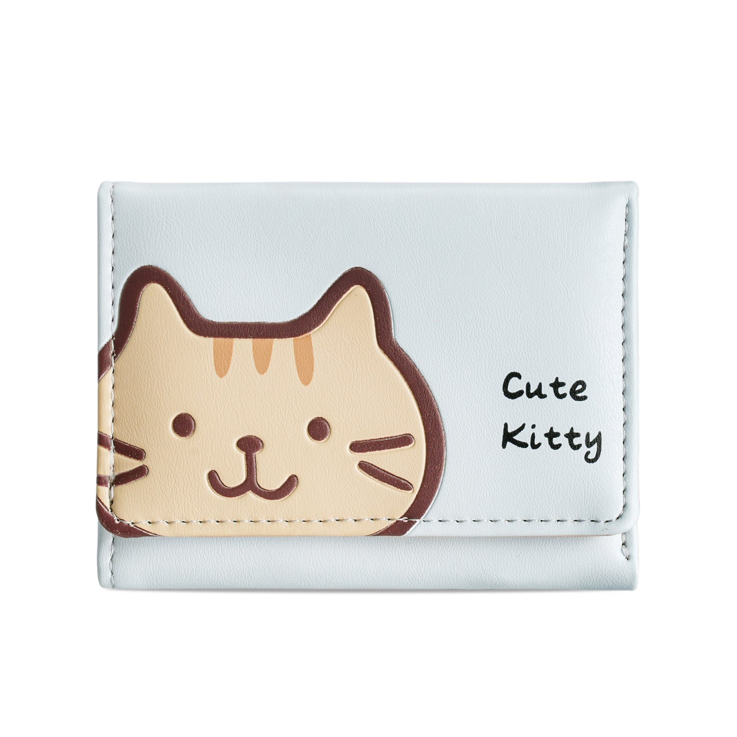 Cute Kitty Print PU Wallet for Women, Fashionable Three-Fold Card Holder with Sweet Cartoon Design