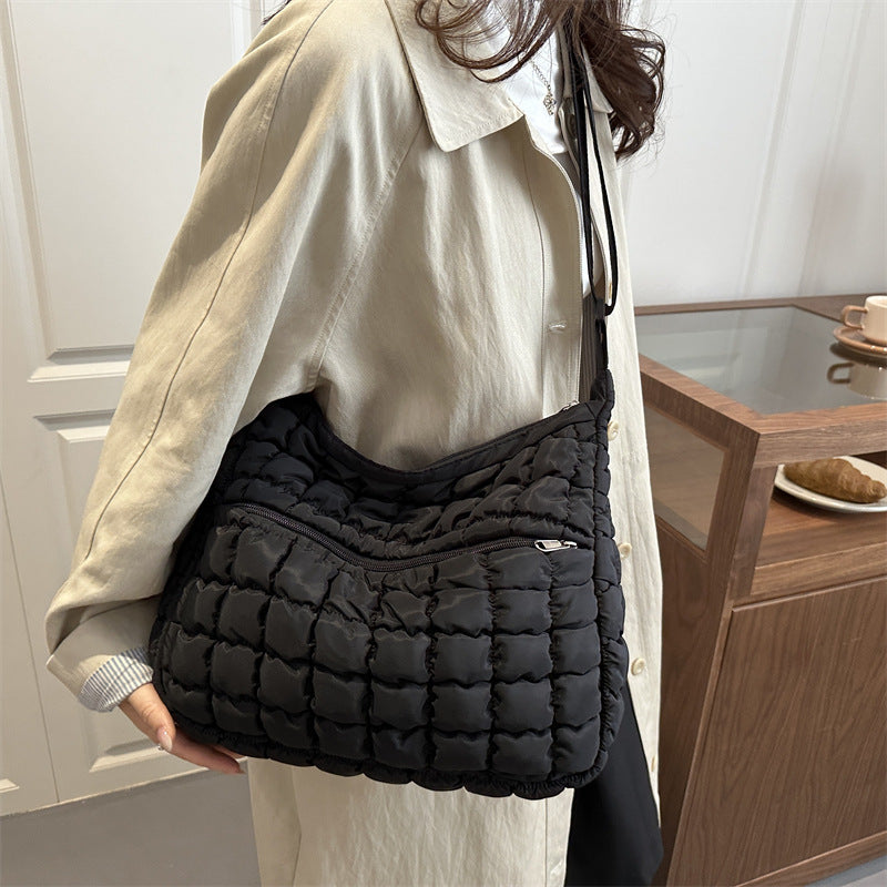 Pleated Cloud Bag Women's Fashion One-Shoulder Portable Dumpling Bag Large Capacity down Crossbody Cotton Jacket Bag