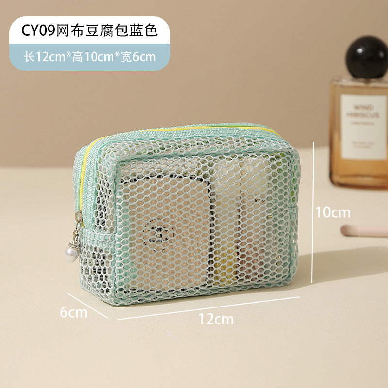 Large Capacity Mesh Tote Bag with Compartment Storage for Travel Toiletries and Cosmetics