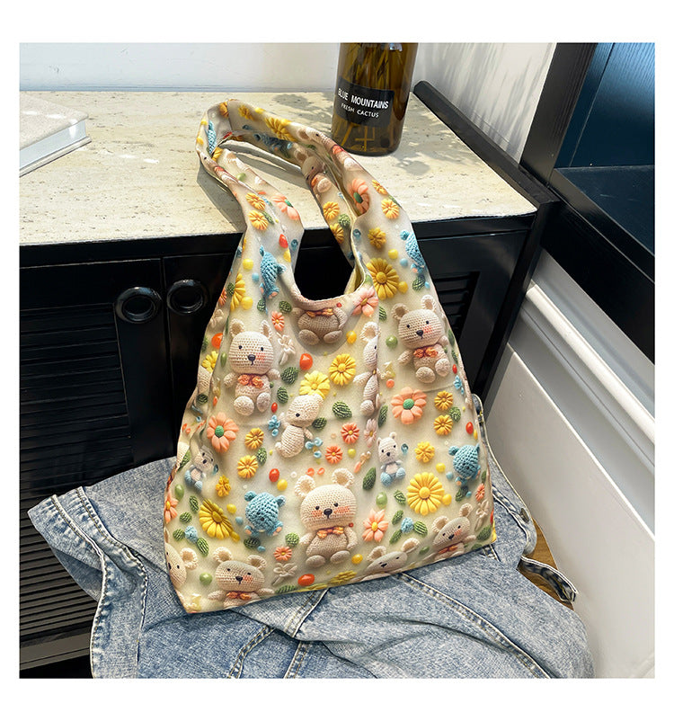 New Korean Style Fresh Floral Cotton Bag Student Trendy Canvas Western Style Women's Crossbody Shoulder Bag