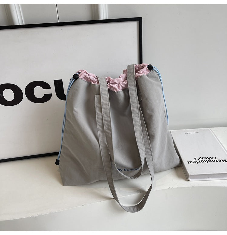 Casual Nylon Drawstring Shoulder Bag for Women, Large Capacity Tote with Stylish Design Perfect for Daily Use and Commuting