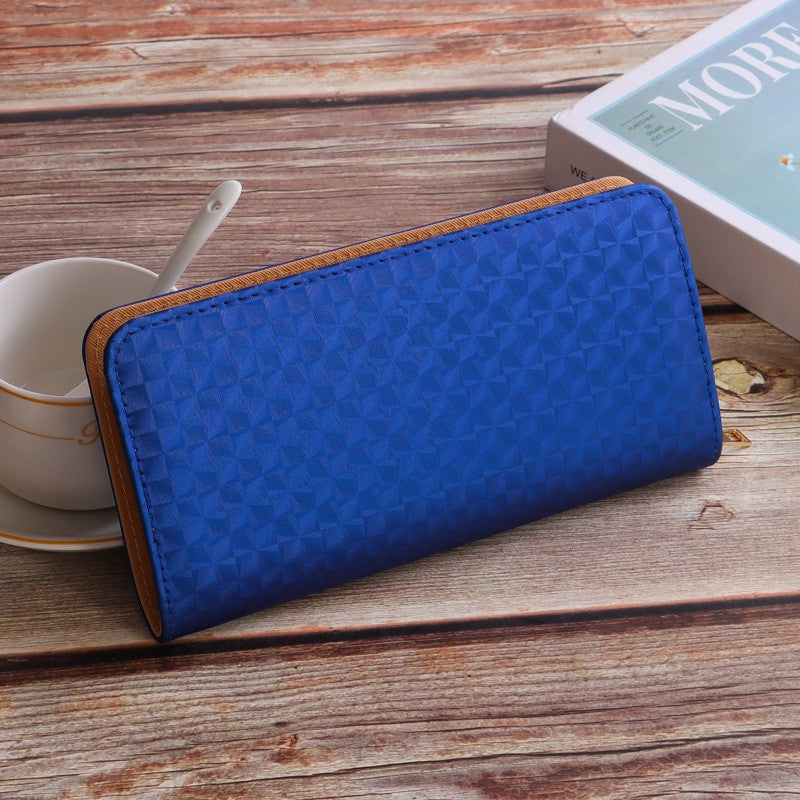 Elegant Diamond Pattern Women's Long Wallet with Multiple Card Slots and Zipper Closure for Daily Use