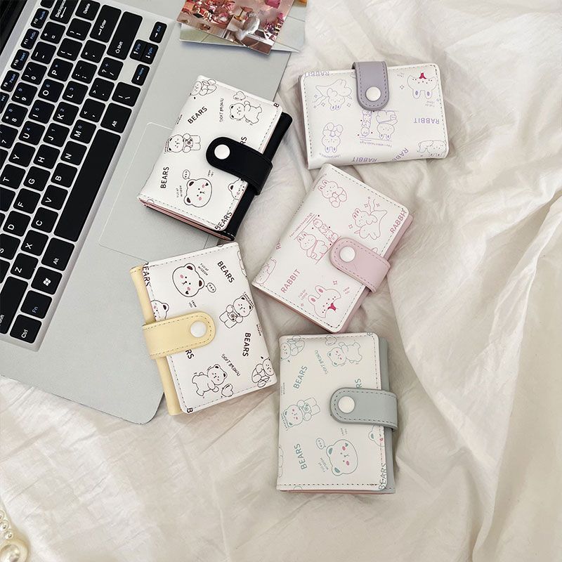 Cute girly soft and adorable sweet little rabbit print short student wallet card holder multifunctional cartoon coin purse for women