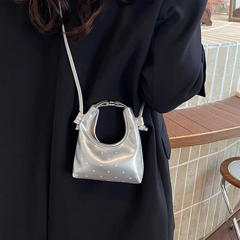 New Fashion Mini Bucket Bag Polka Dot Design Magnetic Snap Open and Close One Shoulder Crossbody Hand-Carrying Dual-Use Urban Simple Style Daily Matching