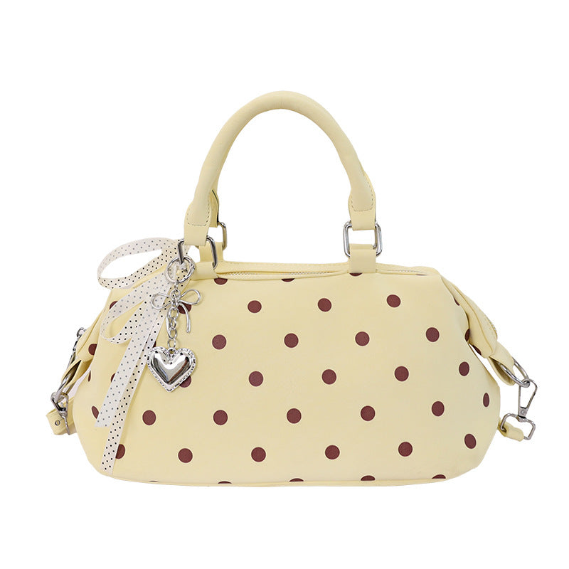 Chic Polka Dot Boston Bag for Women - Trendy Crossbody Handbag with Zipper Closure and Adjustable Strap