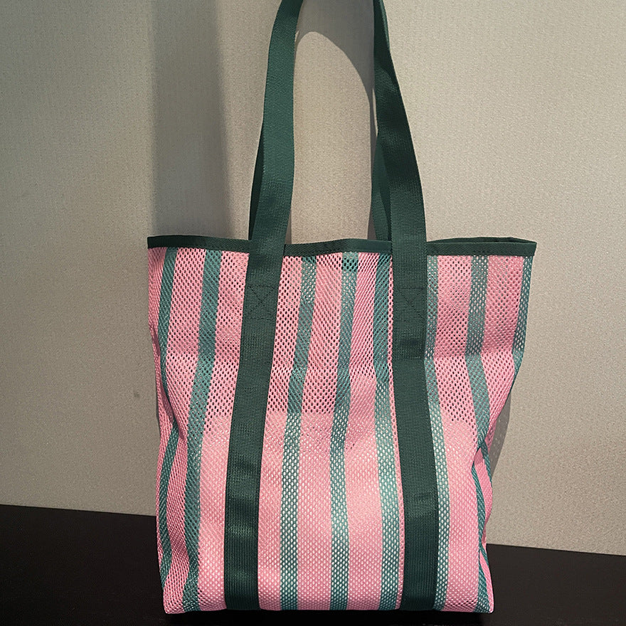 Mesh Tote Bag with Large Capacity for Beach Travel and Toy Storage, Stylish Urban Design