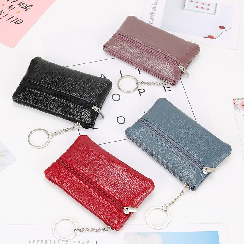 Authentic Leather Tactile Feel Coin Purse Female Small Mini Short Zip Key Bag Simple Coin Coin Pocket
