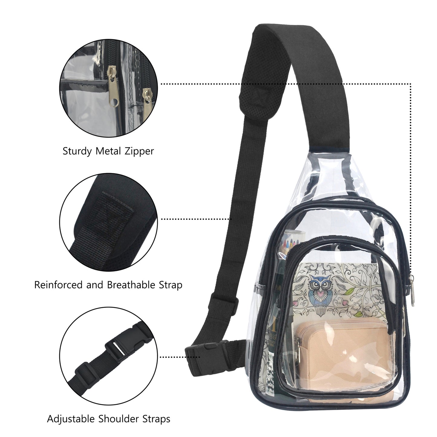 Transparent PVC Crossbody Bag for Outdoor Travel and Sports, Lightweight Waterproof Waist Pack with Multiple Pockets