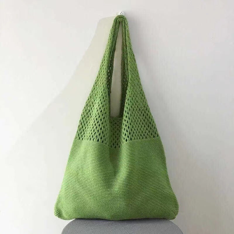 Tote Bag Women's New Korean Knitted Solid Color Shoulder Hollow Large-Capacity Crossbody Bag
