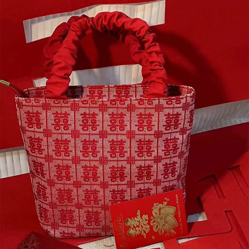 Double Happy Character Gift Bag Gift Gold Bridesmaid Return Gift Bag Engagement Return Gift Gift Bag Red Chinese Style Wedding Bag