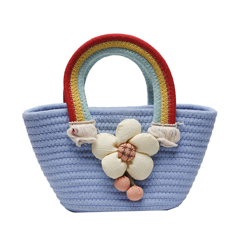 Sunflower Cotton String Woven Bag Straw Bag Baby Birthday Party Portable Cloud Beach Bag Basket