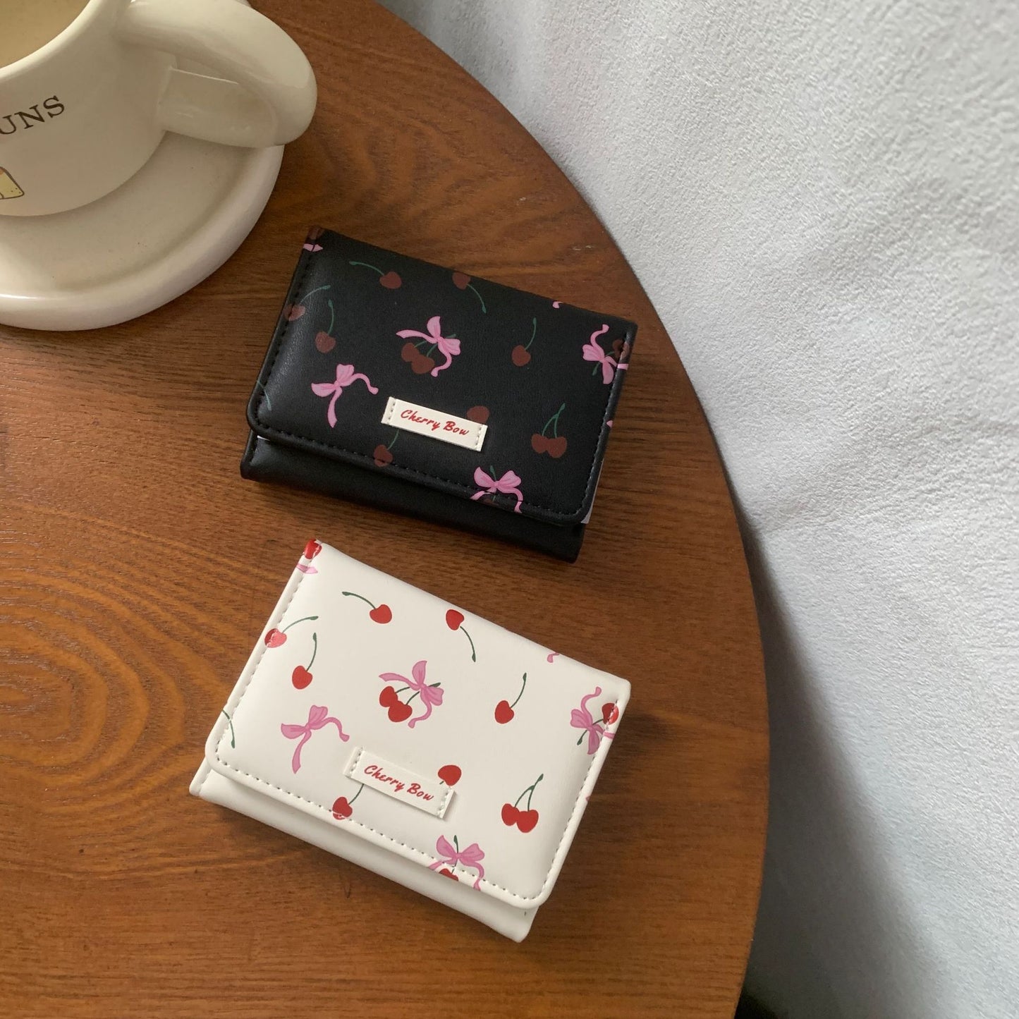 Cute Cherry Pattern Three-Fold Wallet for Women, Fashionable and Spacious Daily Use Purse with Sweet Design