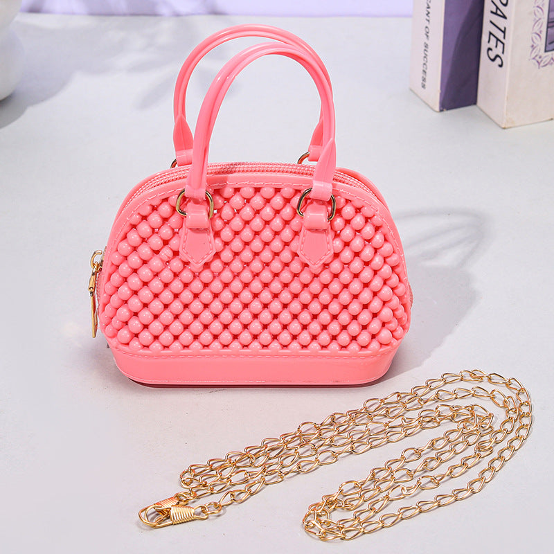 Cute Kids Beaded Handbag with Chain Strap for Girls, Fashionable Mini Shell Bag for Daily Use