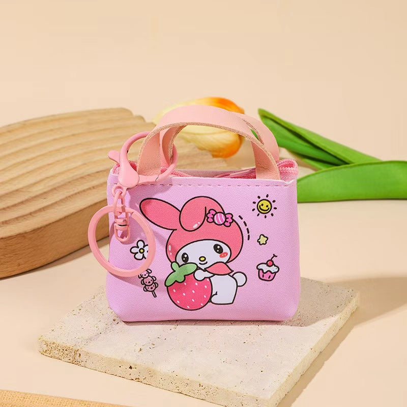 Cute Cartoon Rabbit Mini Wallet with Zipper and Keychain for Kids and Teens - Stylish Daily Coin and Card Holder