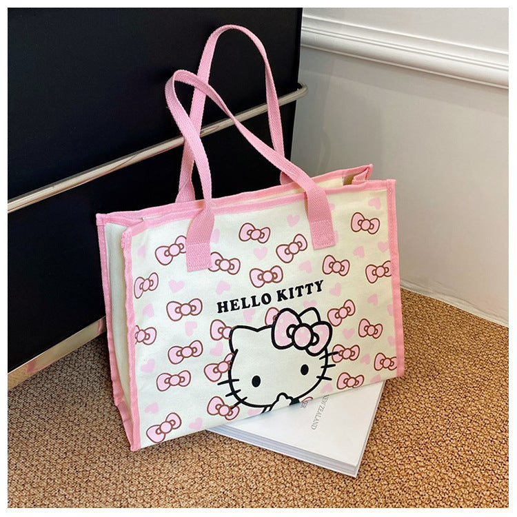 Canvas Tote Bag Female Cartoon Printing Large Capacity Student Class Commute Schoolbag Shopping Bag