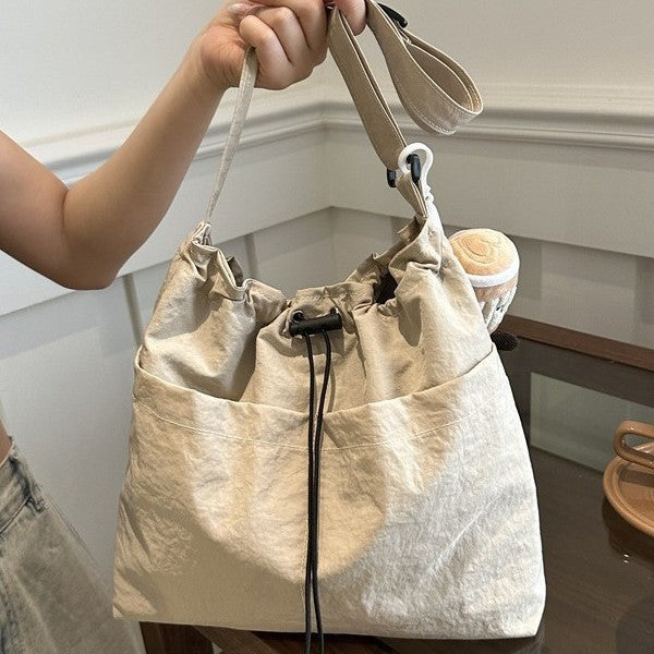 Minimalist Casual Canvas Tote Bag for Women 2024 New Japanese Style Large Capacity Shoulder Crossbody Bag with Zipper and Inner Pocket