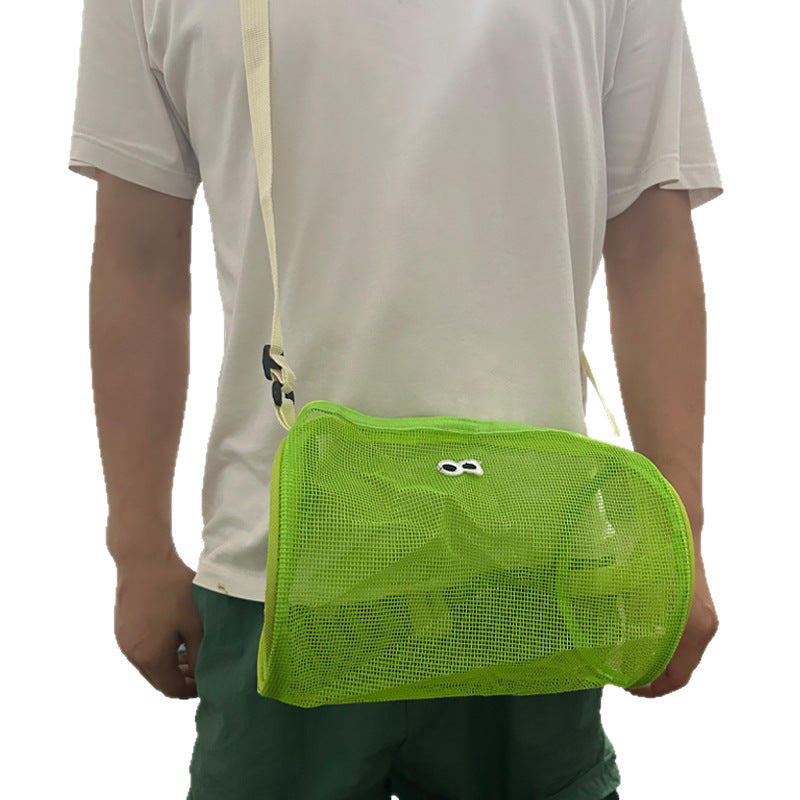 Cute Mesh Crossbody Bag for Swimming and Travel with Big Eyes Design, Large Capacity Storage for Toiletries and Cosmetics