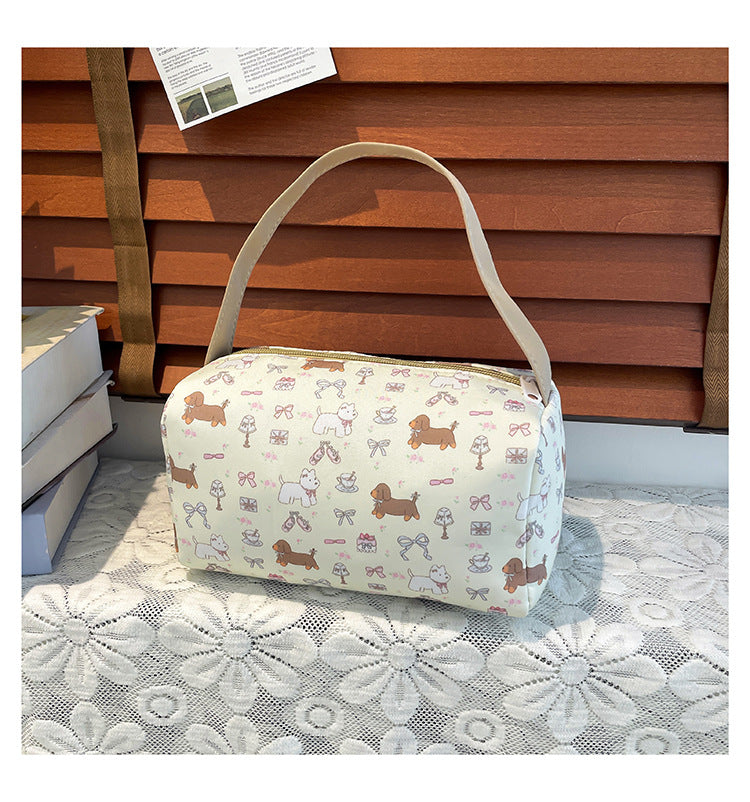 Cute Printed Women's Canvas Handbag Multi-Functional Storage Cosmetic Bag Daily Matching Practical Small Square Bag