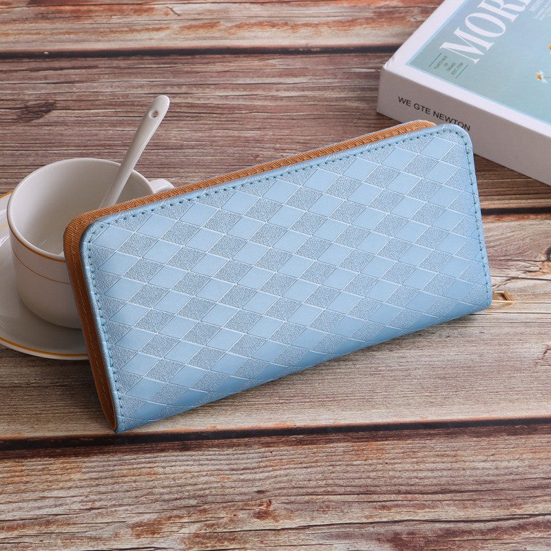 Elegant Diamond Pattern Women's Long Wallet with Multiple Card Slots and Zipper Closure for Daily Use
