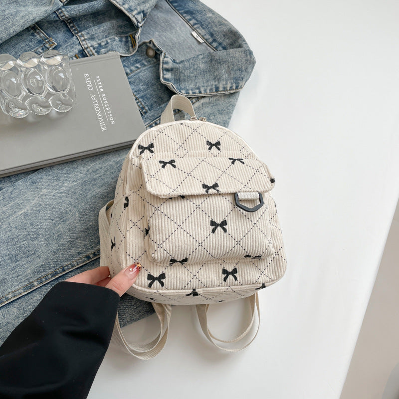 Women's Backpack Cute Bowknot Small Backpack Rhombus Design Daily Lightweight Fashion Backpack