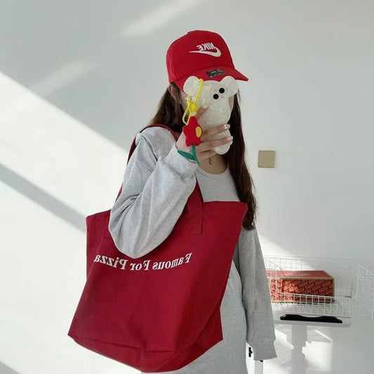 2024 New Casual Letter Print Canvas Tote Bag Large Capacity Shoulder Bag for Students Daily Use