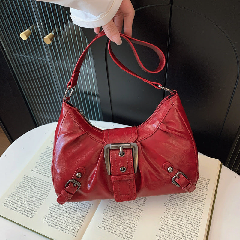 Women's Shoulder Bag New American Retro Commuting Elegant Distressed Style Underarm Motorcycle Bag
