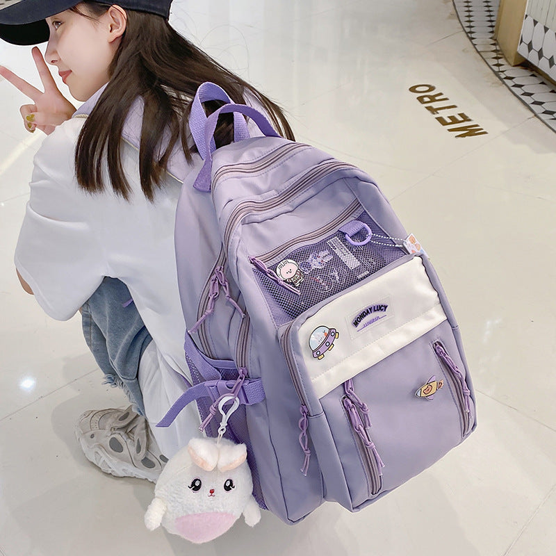 Cute Cartoon Teenage Girl Backpack Breathable Nylon Material Students Daily Travel Essential