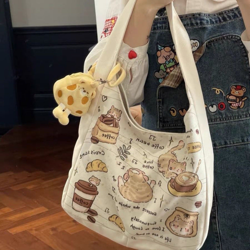 New Cartoon Kitten Shoulder Bag Female Versatile Large Capacity Student Canvas Bag