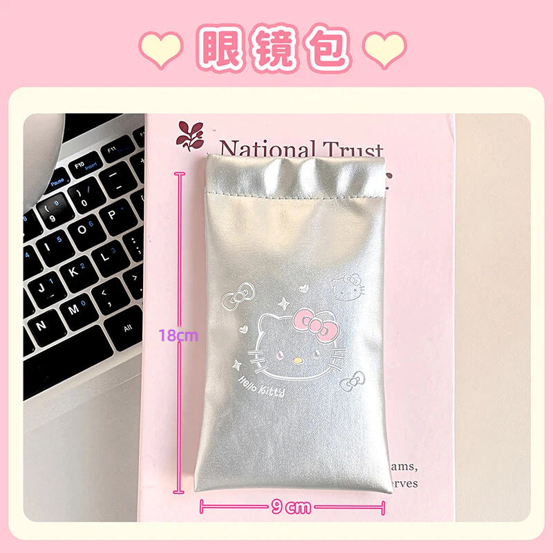 Cute Hello Kitty Eyewear Case with Auto-Closure Snap, Portable & Protective Sunglasses Storage Pouch for Travel and Makeup