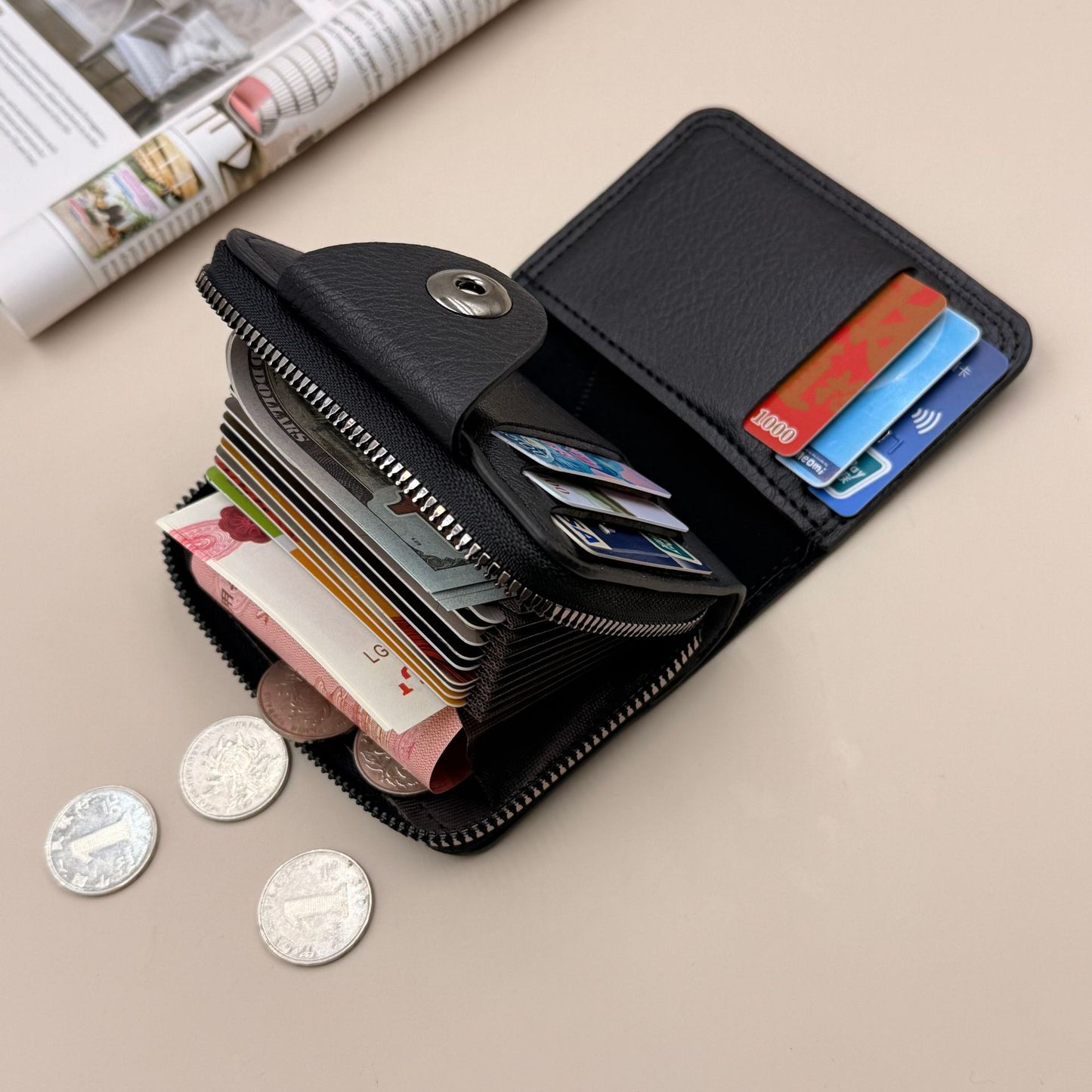 Men's Wallet Fashion PU Leather Card Holder with Button Large Capacity Card Storage Wallet