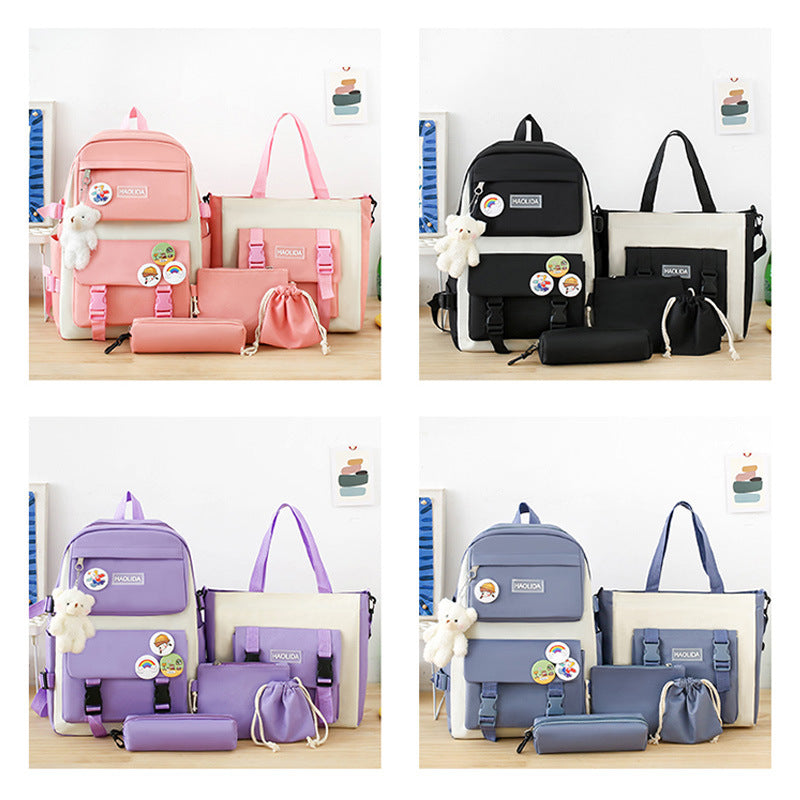 Cute Campus Style Backpack Set with Matching Bag and Accessories for Students