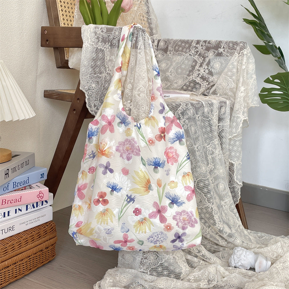 Chiffon Canvas Bag Women's Fresh Gentle Fairy Tulip Shoulder Large Capacity Handbag