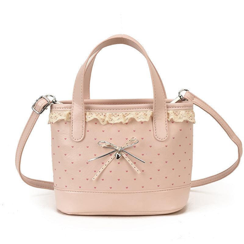 Cute Lace Bow Women's Handbag New Polka Dot Design Mini Crossbody Fresh Sweet Style
