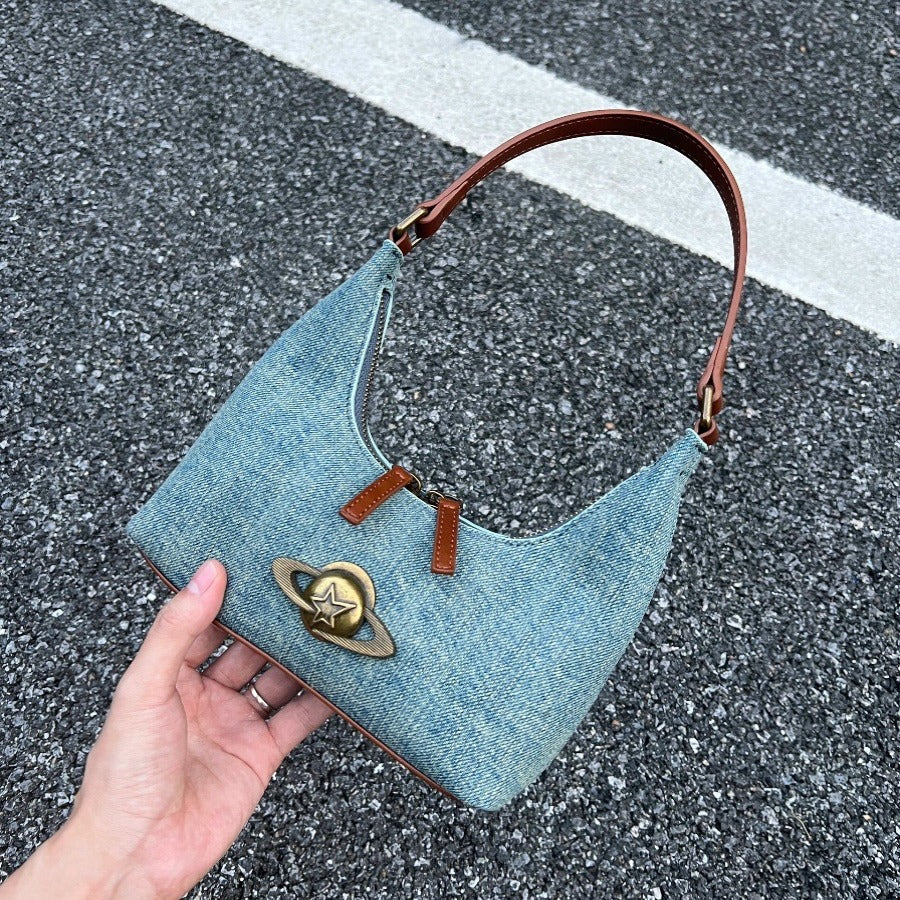 2024 New Vintage Denim Crossbody Bag with Magnetic Clasp and Card Pocket, Perfect for Daily Commute and Street Style