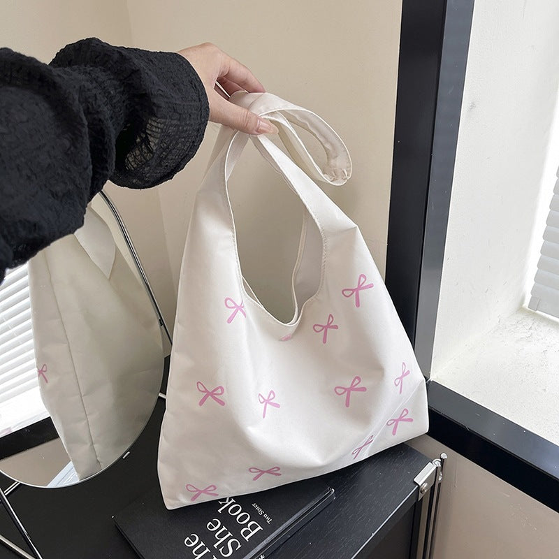 Canvas Bag Women's Super Beautiful Embroidered Bow Fairy Bag Artisitc Large Capacity All-Match Shoulder Bag