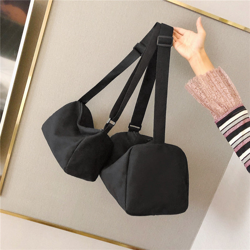 Korean Street Style Canvas Shoulder Bag for Women, Minimalist Urban Design with Zipper Closure and Adjustable Strap