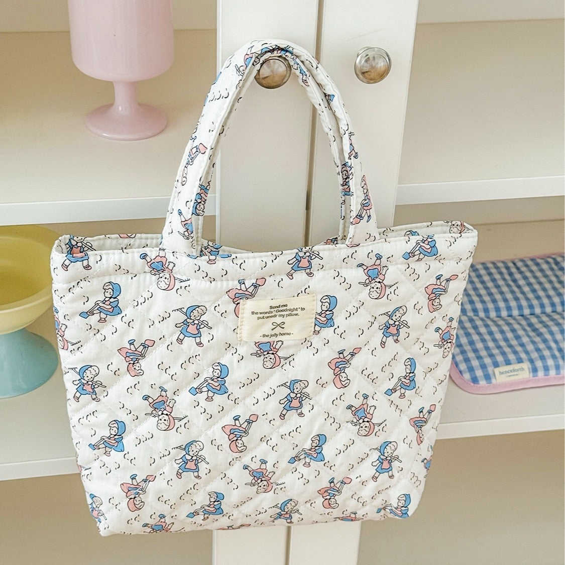 Cute Cartoon Print Tote Bag with Large Capacity and Soft Cotton Material for Daily Use