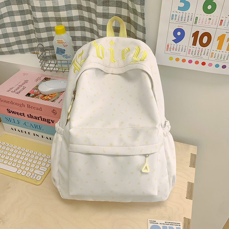 Cute Pink Letter Embroidery Backpack with Plush Keychain for Girls - Stylish and Functional School Bag