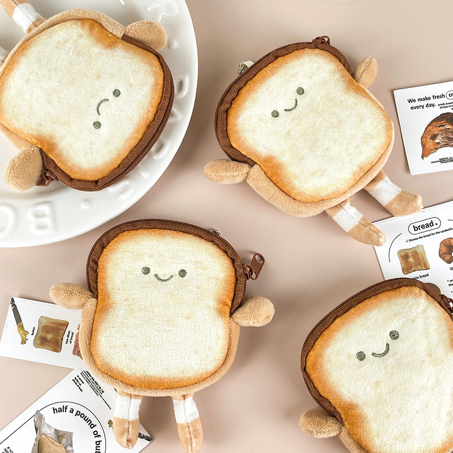 Cartoon Sliced Toast Mini Coin Purse Butter Plush Wallet Children Coin Bag Headset Storage Bag